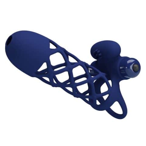 Giann anneau vibrateur avec gaine en silicone bleu — PRETTY LOVE