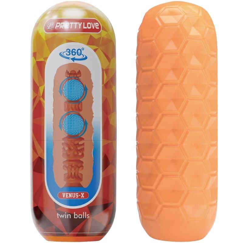 Masturbateur pour homme à deux boules orange — PRETTY LOVE