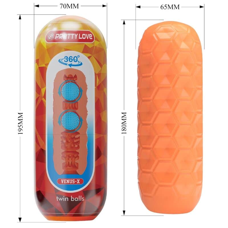 Masturbateur pour homme à deux boules orange — PRETTY LOVE, vue 8