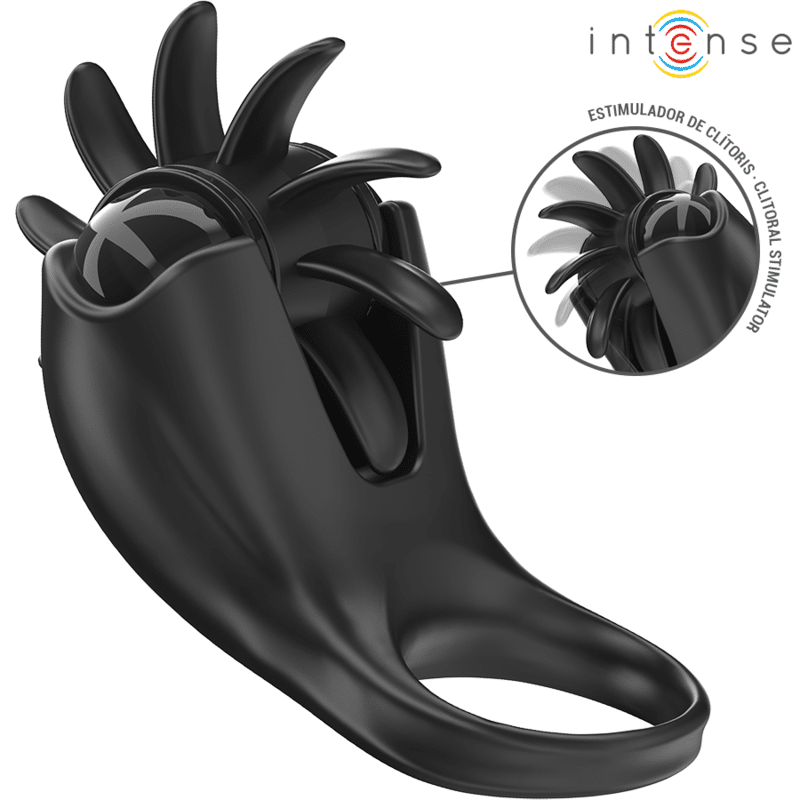 Mabel anneau vibrant 10 vibrations avec stimulateur de clitoris noir — INTENSE