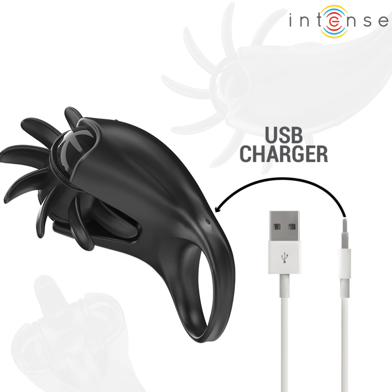 Mabel anneau vibrant 10 vibrations avec stimulateur de clitoris noir — INTENSE, vue 6