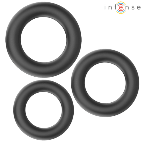 Hugh 3 anneaux pénis basiques en silicone noirs — INTENSE