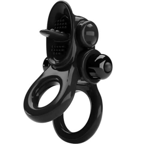 Passionate ring double anneau vibrant + stimulateur de clitoris noir — PRETTY LOVE