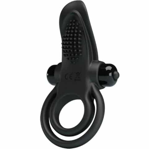 Double anneau vibrant + stimulateur de clitoris 10 vibrations noir — PRETTY LOVE