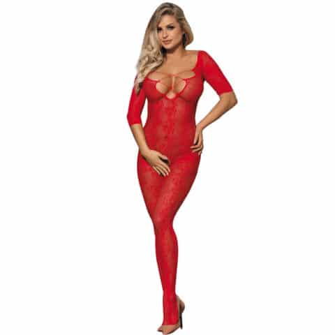 Bodystocking résille sans fourche motif roses rouges XS/M — SUBBLIME