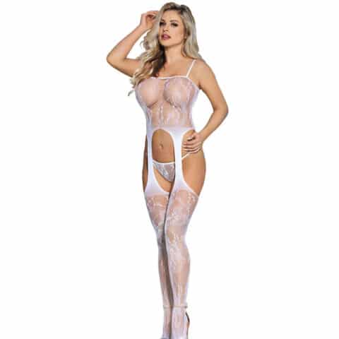 Bodystocking en résille sans fourrure avec bretelles blanches taille unique — SUBBLIME