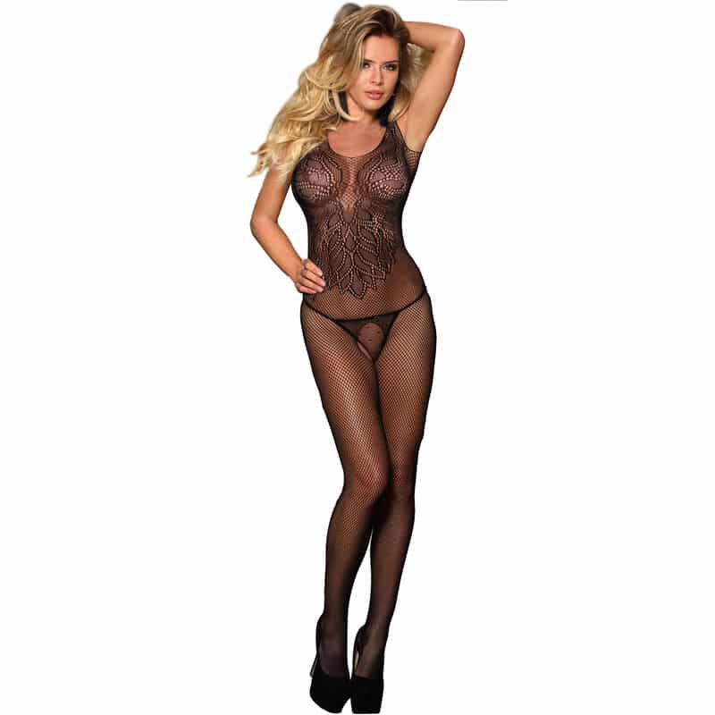 Bodystocking résille sans fourrure imprimé fleurs noir taille unique — SUBBLIME, vue 3