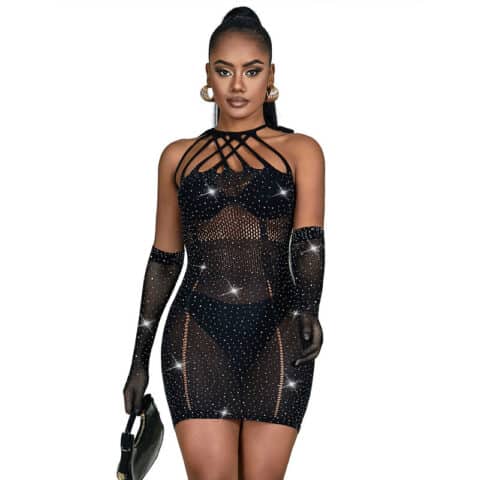Robe réseille avec strass noir taille unique — SUBBLIME