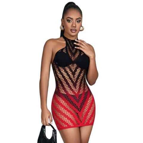Robe résille élastique dégradé rouge et noir taille unique — SUBBLIME