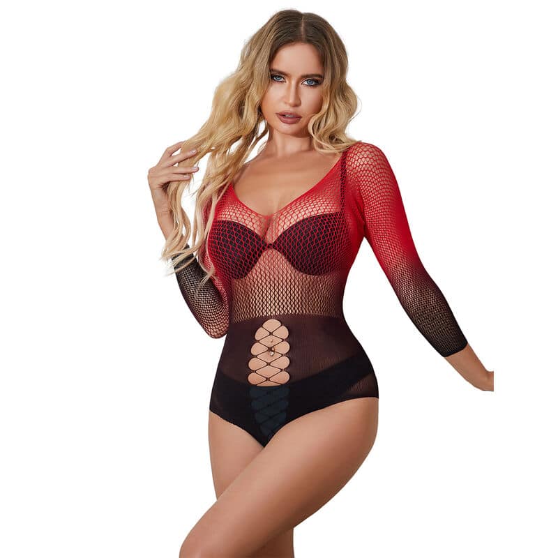 Robe résille élastique manches longues dégradé rouge et noir taille unique — SUBBLIME
