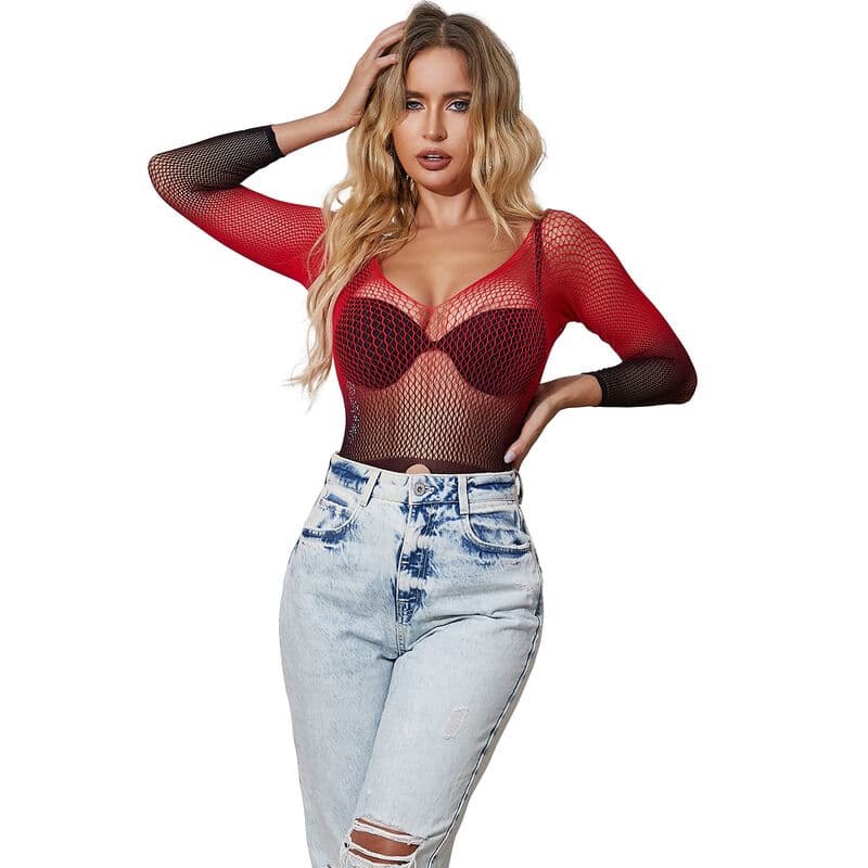 Robe résille élastique manches longues dégradé rouge et noir taille unique — SUBBLIME, vue 6