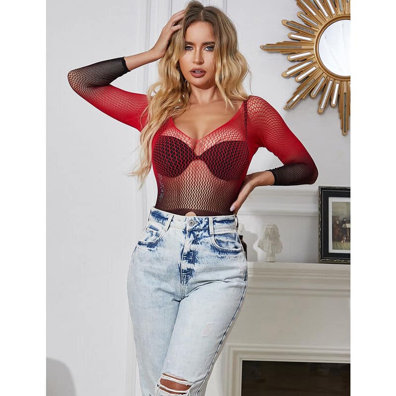 Robe résille élastique manches longues dégradé rouge et noir taille unique — SUBBLIME, vue 11