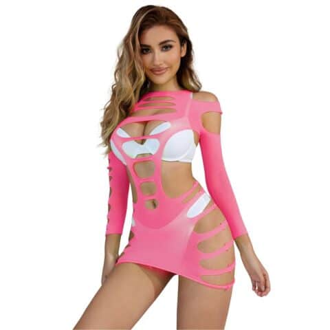 Robe résille élastique manches longues rose taille unique — SUBBLIME