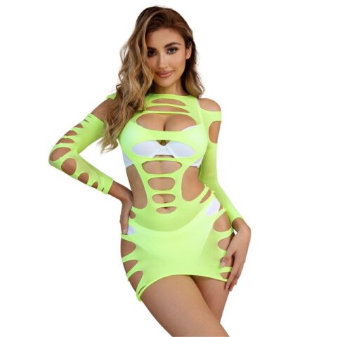 Robe résille élastique manches longues vert taille unique — SUBBLIME