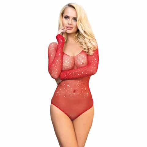 Body shiny grill avec épaules dénudées manches longues rouge taille unique — SUBBLIME