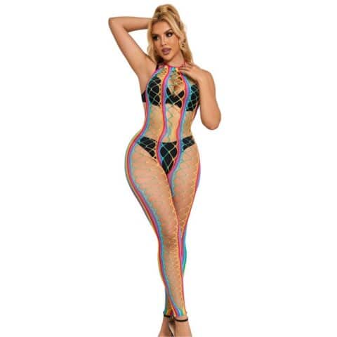 Bodystocking COL DOS NU en maille arc-en-ciel XS/M — SUBBLIME