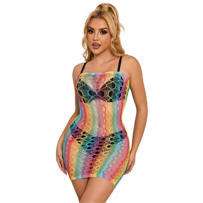 Robe réseille épaules nues arc-en-ciel taille unique — SUBBLIME, vue 3