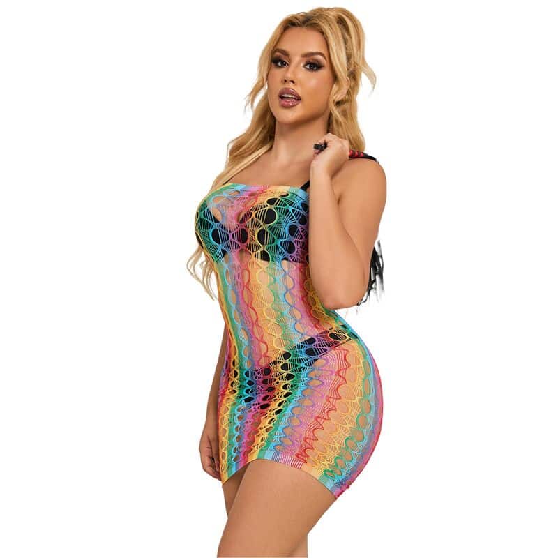 Robe réseille épaules nues arc-en-ciel taille unique — SUBBLIME, vue 4