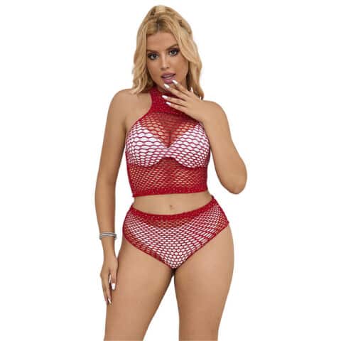 Ensemble resille avec losanges roses taille unique