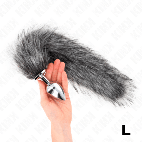 Plug anal taille L 10 X 4 CM avec queue synthétique 40 CM gris — KINK