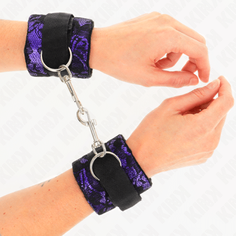 Attentes-poignets courtes en dentelle de velours et reliure en nylon violet / noir 23 X 6,5 CM — KINK