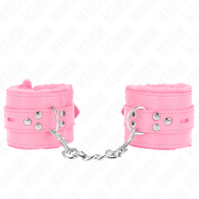 Appui-poignets doublés de fourrure avec trous carrés rose et ceinture rose réglable 17-29 CM X 6 CM — KINK, vue 2
