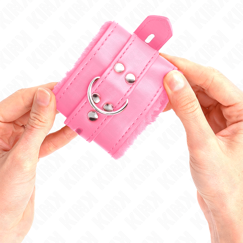 Appui-poignets doublés de fourrure avec trous carrés rose et ceinture rose réglable 17-29 CM X 6 CM — KINK, vue 4