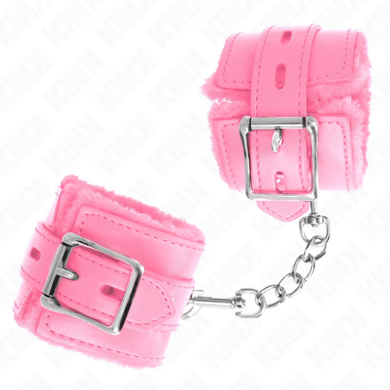 Appui-poignets doublés de fourrure avec trous carrés rose et ceinture rose réglable 17-29 CM X 6 CM — KINK, vue 3