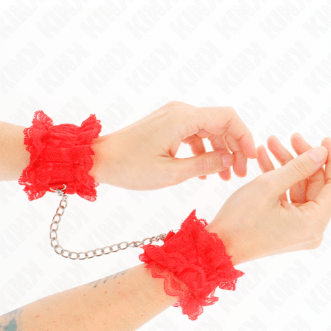 Attentes-poignets élastiques en dentelle rouge — KINK