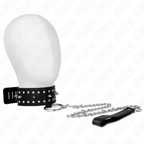 Collier avec laisse 65 CM avec clous argentés modèle 1 ajustable 36-43 CM X 5 CM — KINK