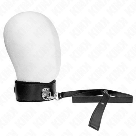 Collier avec laisse 116 CM avec clous argentés modèle 4 noir ajustable 40-48 CM X 6 CM — KINK