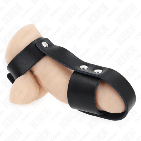 Anneau de cage à pénis en cuir avec séparateur de balles réglable