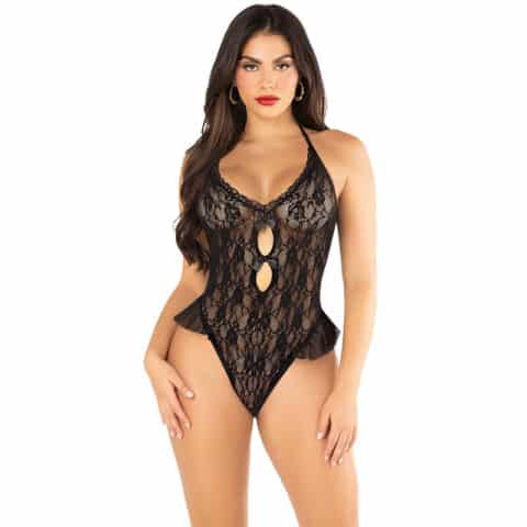 Body avec noeud et volants noir taille unique — LEG AVENUE