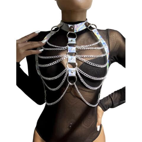 Harnais de poitrine avec anneaux et chaînes argent taille unique — SUBBLIME