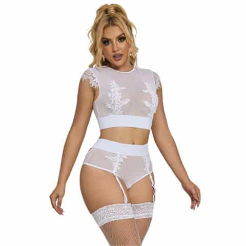 Soutien-gorge + culotte avec porte-jarretelles blanc L/XL — SUBBLIME