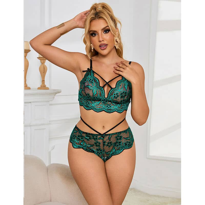 Soutien-gorge + culotte dentelle vert S/M — SUBBLIME, vue 8