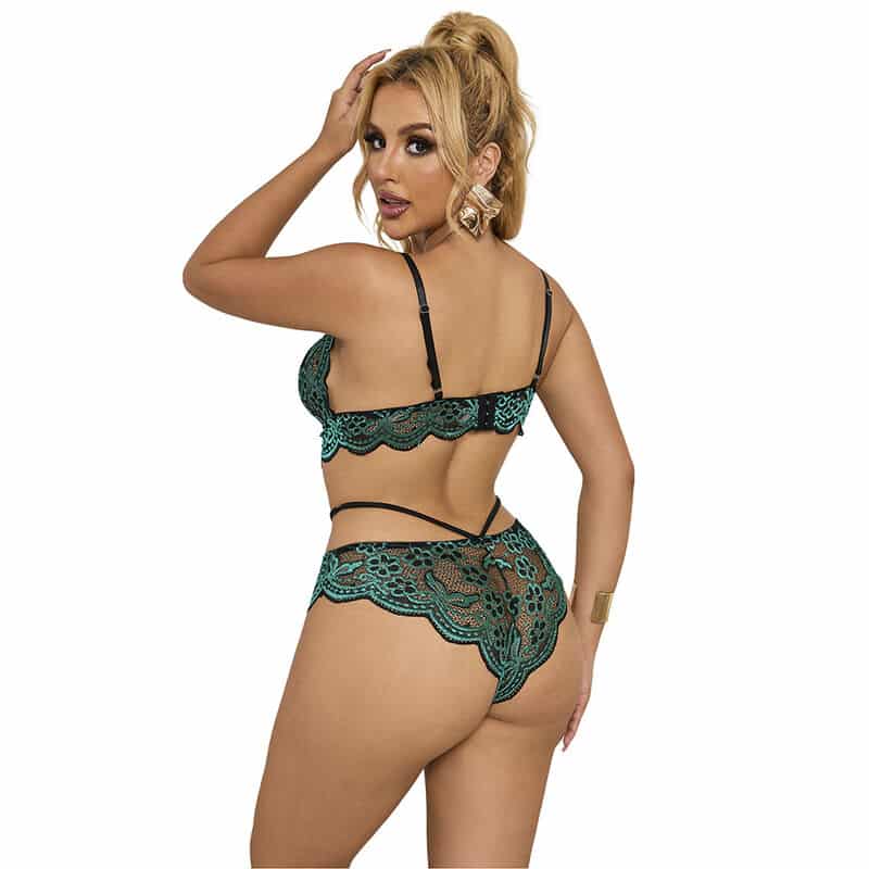 Soutien-gorge + culotte dentelle vert S/M — SUBBLIME, vue 2