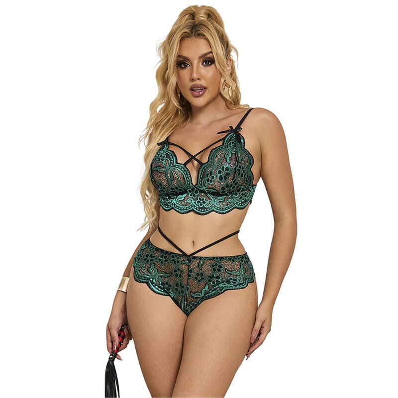 Soutien-gorge + culotte dentelle vert S/M — SUBBLIME, vue 4
