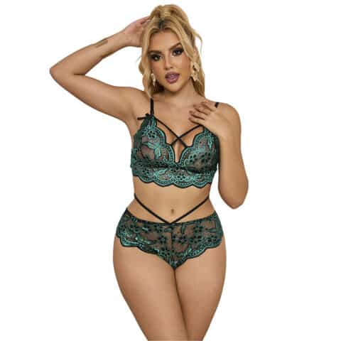 Soutien-gorge + culotte dentelle vert S/M — SUBBLIME