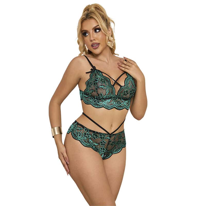 Soutien-gorge + culotte dentelle vert S/M — SUBBLIME, vue 5