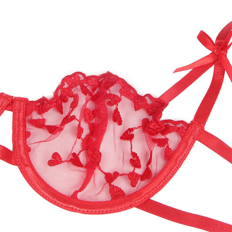 Soutien-gorge + string + porte-jarretelles imprimé coeur rouge S/M — SUBBLIME, vue 7