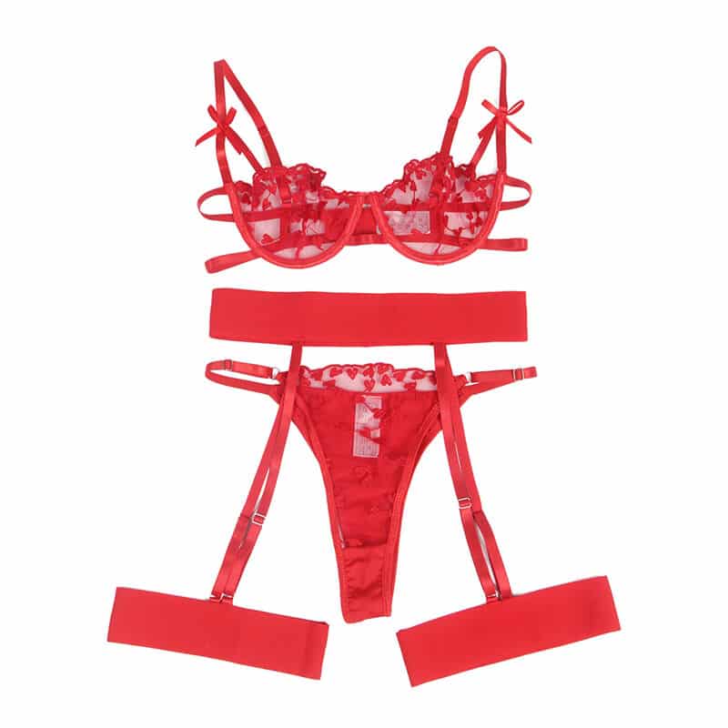 Soutien-gorge + string + porte-jarretelles imprimé coeur rouge S/M — SUBBLIME, vue 5