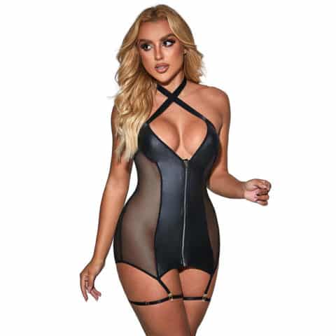 Robe sexy en maille cuir noir S/M — SUBBLIME
