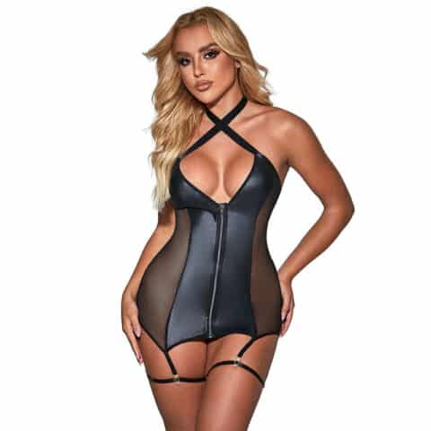 Robe sexy en maille cuir noir L/XL — SUBBLIME