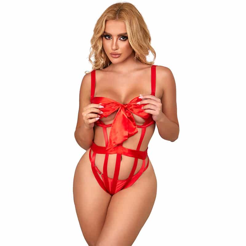 Body sexy ajouré avec noeud rouge S/M — SUBBLIME, vue 4