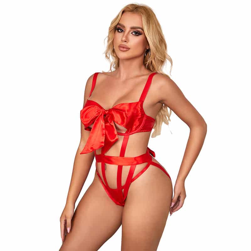 Body sexy ajouré avec noeud rouge S/M — SUBBLIME, vue 3