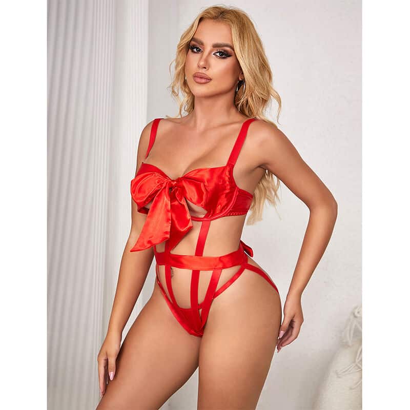 Body sexy ajouré avec noeud rouge S/M — SUBBLIME, vue 9