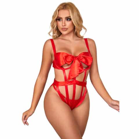 Body sexy ajouré avec noeud rouge L/XL — SUBBLIME