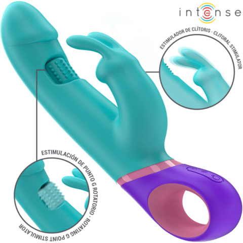 Monica vibrateur rabbit avec stimulateur de point G rotatif bleu — INTENSE