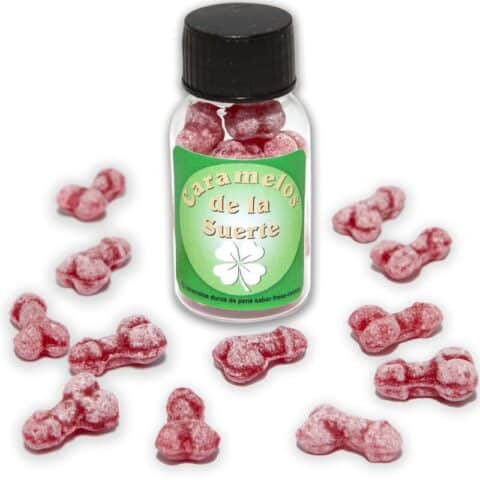 12 Bonbons porte-bonheur en forme de pénis fraise/cerise — DIABLO PICANTE